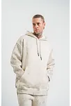 Unisex Double Oversize Kapşonlu Yıkamalı Sweatshirt - Krem