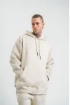 Unisex Double Oversize Kapşonlu Yıkamalı Sweatshirt - Krem