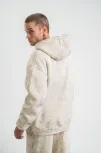 Unisex Double Oversize Kapşonlu Yıkamalı Sweatshirt - Krem