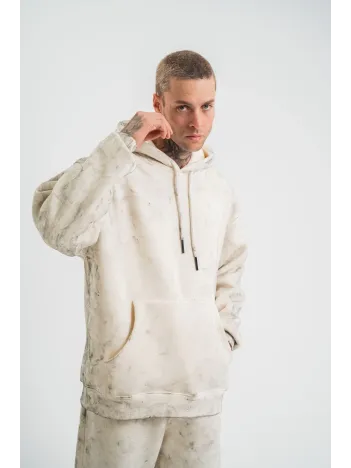 Unisex Double Oversize Kapşonlu Yıkamalı SweatShirt - Krem Unisex Double Oversize Kapşonlu Yıkamalı SweatShirt - Krem
