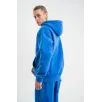 Unisex Double Oversize Kapşonlu Yıkamalı SweatShirt - Mavi