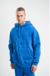 Unisex Double Oversize Kapşonlu Yıkamalı Sweatshirt - Mavi Unisex Double Oversize Kapşonlu Yıkamalı Sweatshirt - Mavi