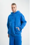 Unisex Double Oversize Kapşonlu Yıkamalı Sweatshirt - Mavi Unisex Double Oversize Kapşonlu Yıkamalı Sweatshirt - Mavi