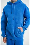 Unisex Double Oversize Kapşonlu Yıkamalı Sweatshirt - Mavi
