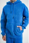 Unisex Double Oversize Kapşonlu Yıkamalı Sweatshirt - Mavi Unisex Double Oversize Kapşonlu Yıkamalı Sweatshirt - Mavi