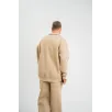 Unisex Double Oversize Patlı Yaka SweatShirt - Bej