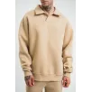 Unisex Double Oversize Patlı Yaka SweatShirt - Bej