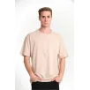 Unisex Düz Biskilet Yaka Oversize T-shirt - Bej Unisex Düz Biskilet Yaka Oversize T-shirt - Bej