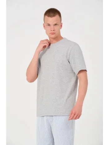 Unisex Düz Biskilet Yaka Oversize T-shirt - Gri Unisex Düz Biskilet Yaka Oversize T-shirt - Gri