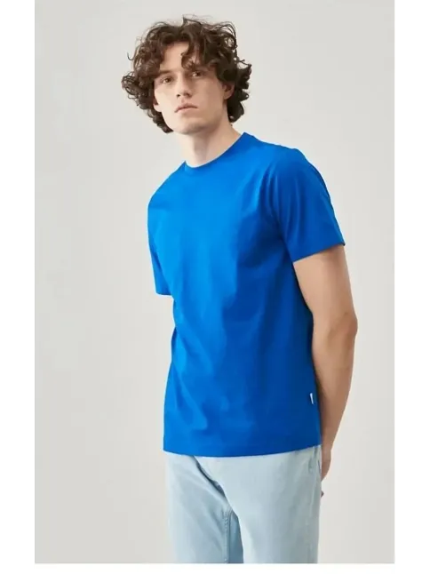 Unisex Düz Biskilet Yaka Oversize T-shirt - Mavi