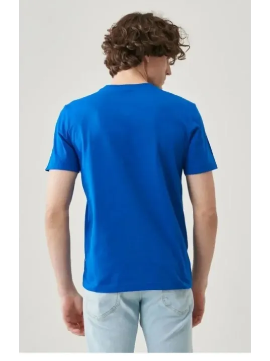 Unisex Düz Biskilet Yaka Oversize T-shirt - Mavi Unisex Düz Biskilet Yaka Oversize T-shirt - Mavi