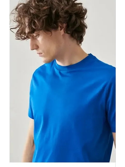 Unisex Düz Biskilet Yaka Oversize T-shirt - Mavi