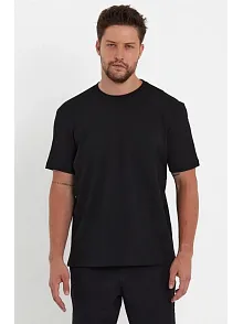 Erkek Düz T-shirt Kısa Kol Bisiklet Yaka Regular Fit Rahat Kalıp Günlük Tişört - Siyah