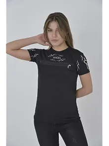 Unisex Göğüs Fermuarlı Baskılı T-shirt - Siyah