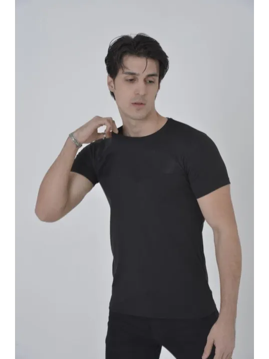 Unisex Göğüs File Aksesuarlı T-shirt - Siyah Unisex Göğüs File Aksesuarlı T-shirt - Siyah