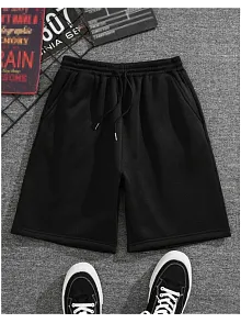 Unisex İki İplik Düz Oversize Şort - Siyah