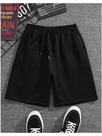 Unisex İki İplik Düz Oversize Şort - Siyah