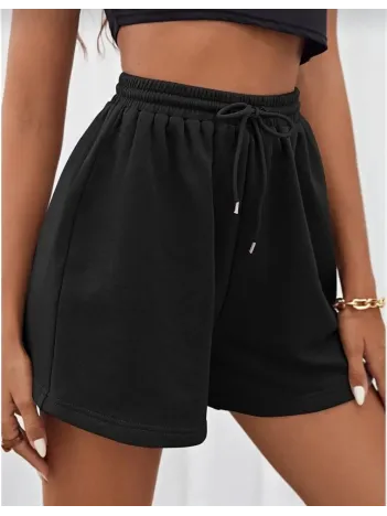 Unisex İki İplik Düz Oversize Şort - Siyah