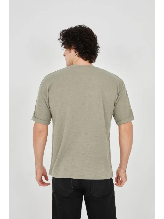 Unisex Jakar Kumaş Rahat Kol T-Shirt - Açık Yeşil Unisex Jakar Kumaş Rahat Kol T-Shirt - Açık Yeşil