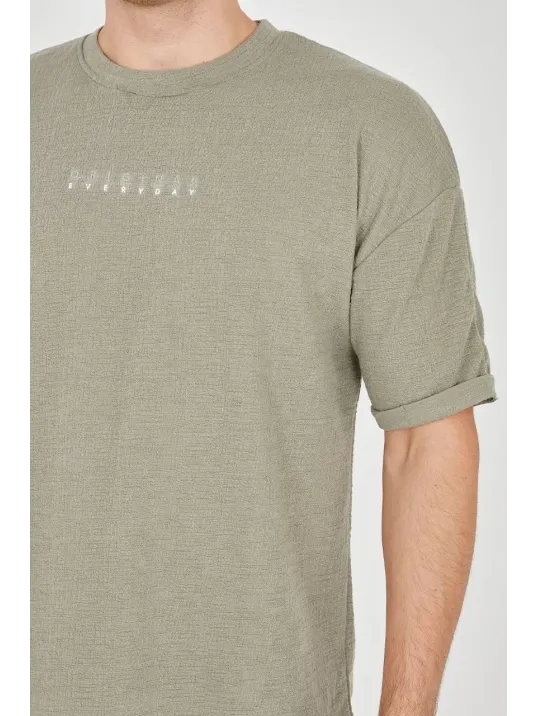 Unisex Jakar Kumaş Rahat Kol T-Shirt - Açık Yeşil Unisex Jakar Kumaş Rahat Kol T-Shirt - Açık Yeşil