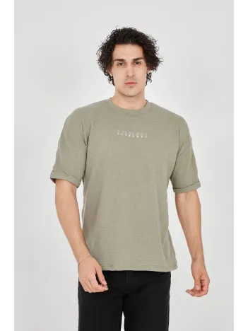 Unisex Jakar Kumaş Rahat Kol T-Shirt - Açık Yeşil Unisex Jakar Kumaş Rahat Kol T-Shirt - Açık Yeşil