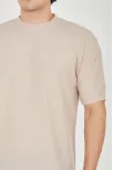 Unisex Jakar Kumaş Rahat Kol T-shirt - Bej