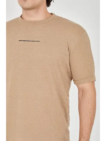 Unisex Jakar Kumaş Slim Fit T-shirt - Kahverengi