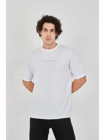 Unisex Jakar Kumaş Rahat Kol T-Shirt - Beyaz Unisex Jakar Kumaş Rahat Kol T-Shirt - Beyaz