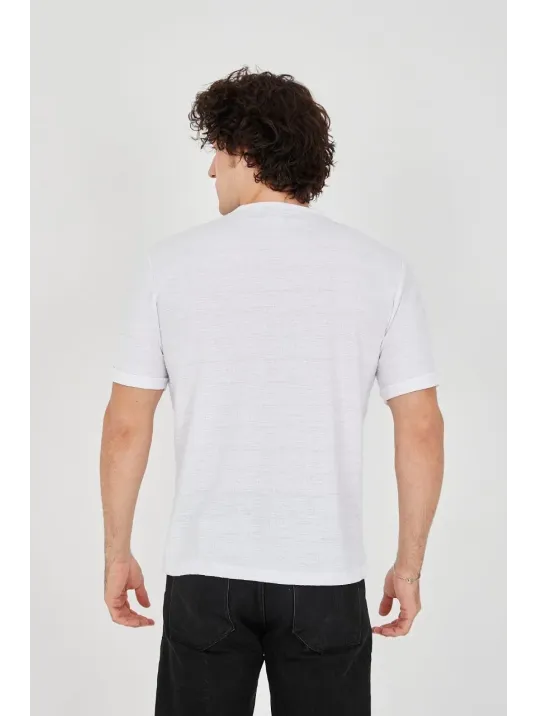 Unisex Jakar Kumaş Slim Fit T-Shirt - Beyaz Unisex Jakar Kumaş Slim Fit T-Shirt - Beyaz