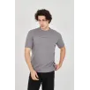 Unisex Jakar Kumaş Slim Fit T-Shirt - Boyalı Gri Unisex Jakar Kumaş Slim Fit T-Shirt - Boyalı Gri