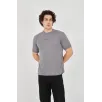 Unisex Jakar Kumaş Slim Fit T-Shirt - Boyalı Gri Unisex Jakar Kumaş Slim Fit T-Shirt - Boyalı Gri