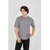 Unisex Jakar Kumaş Rahat Kol T-Shirt - Gri Unisex Jakar Kumaş Rahat Kol T-Shirt - Gri