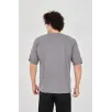 Unisex Jakar Kumaş Rahat Kol T-Shirt - Gri Unisex Jakar Kumaş Rahat Kol T-Shirt - Gri