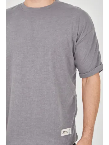 Unisex Jakar Kumaş Rahat Kol T-Shirt - Gri Unisex Jakar Kumaş Rahat Kol T-Shirt - Gri