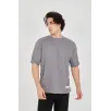 Unisex Jakar Kumaş Rahat Kol T-Shirt - Gri Unisex Jakar Kumaş Rahat Kol T-Shirt - Gri