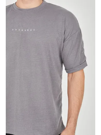 Unisex Jakar Kumaş Rahat Kol T-Shirt - Gri Unisex Jakar Kumaş Rahat Kol T-Shirt - Gri