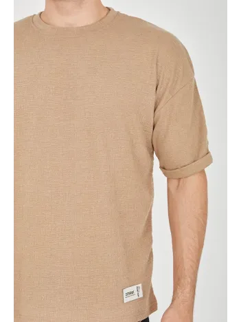 Unisex Jakar Kumaş Rahat Kol T-Shirt - Kahverengi Unisex Jakar Kumaş Rahat Kol T-Shirt - Kahverengi