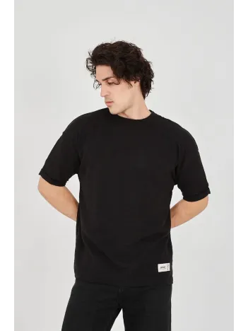 Unisex Jakar Kumaş Rahat Kol T-Shirt - Siyah Unisex Jakar Kumaş Rahat Kol T-Shirt - Siyah