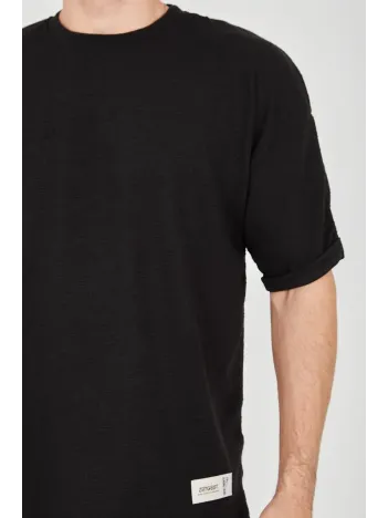 Unisex Jakar Kumaş Rahat Kol T-Shirt - Siyah Unisex Jakar Kumaş Rahat Kol T-Shirt - Siyah