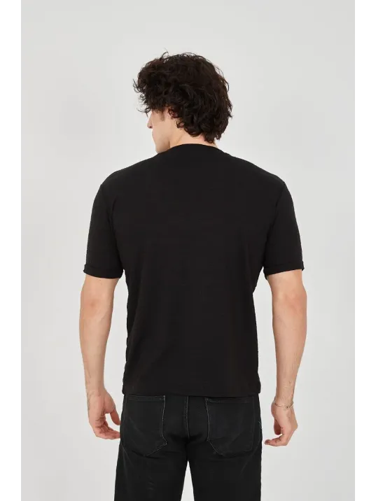Unisex Jakar Kumaş Slim Fit T-Shirt - Siyah Unisex Jakar Kumaş Slim Fit T-Shirt - Siyah