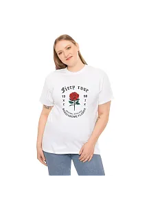 Unisex Kadın Bisiklet Yaka Baskılı T-shirt - Beyaz