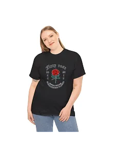 Unisex Kadın Bisiklet Yaka Baskılı T-shirt - Siyah