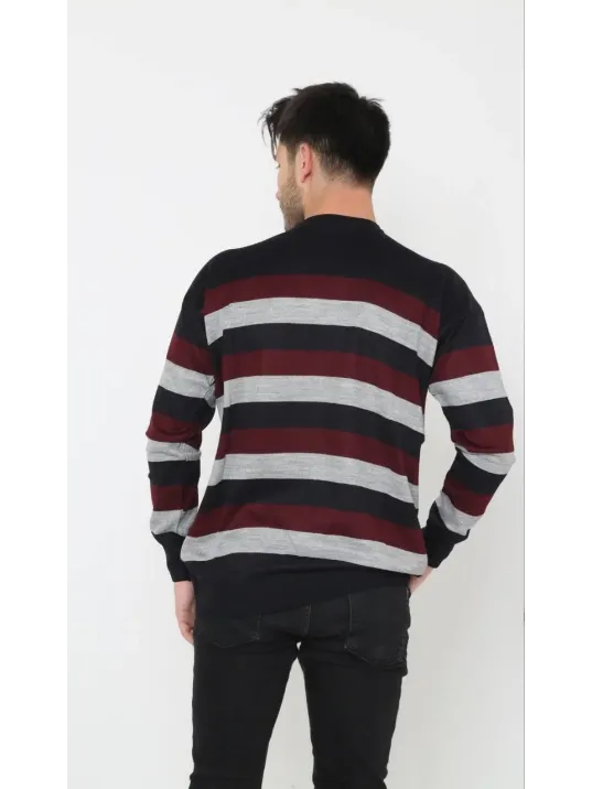 Unisex Kalın Çizgili Bisiklet Yaka Triko Kazak - Gri Unisex Kalın Çizgili Bisiklet Yaka Triko Kazak - Gri