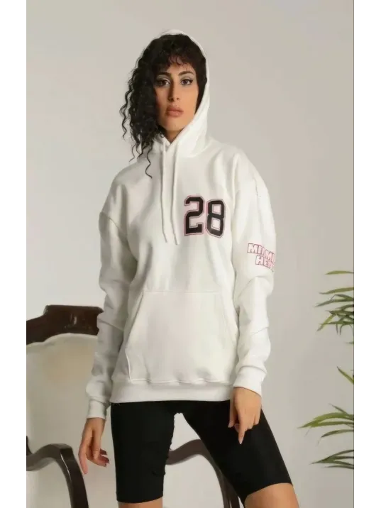 Unisex Kapşonlu Baskılı Sweetshirt - Beyaz Unisex Kapşonlu Baskılı Sweetshirt - Beyaz