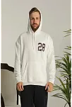 Unisex Kapşonlu Baskılı Sweetshirt - Beyaz