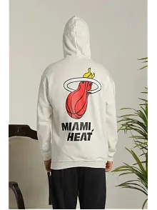 Unisex Kapşonlu Baskılı Sweetshirt - Beyaz