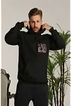 Unisex Kapşonlu Baskılı Sweetshirt - Siyah