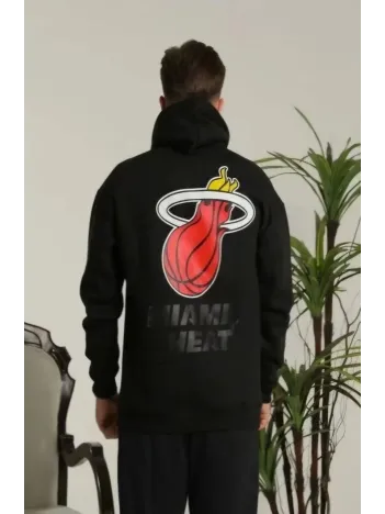 Unisex Kapşonlu Baskılı Sweetshirt - Siyah