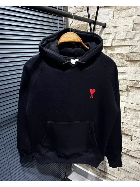 Unisex Kapşonlu Baskılı Sweetshirt - Siyah