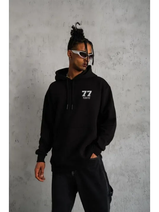 Unisex Kapşonlu Baskılı Sweetshirt - Siyah Unisex Kapşonlu Baskılı Sweetshirt - Siyah